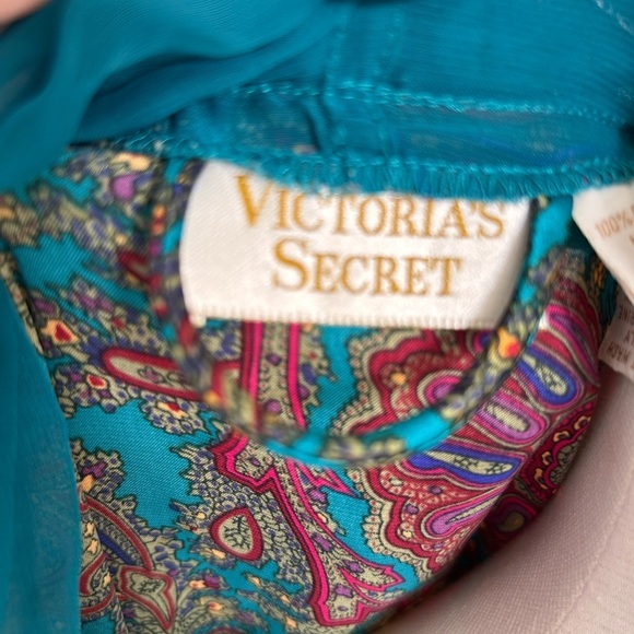 Victoria's Secret Vintage Gold Label Turquoise  Paisley Robe Size Medium - Picture 9 of 11
